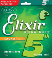 Elixir 15433 Nanoweb Coated Nickel Plated Steel Single Bass String X Long Scale 130 Medium B/TW