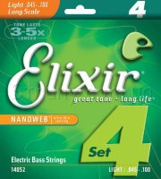 Elixir 14052 Nanoweb Coated Nickel Plated Steel Light Long Scale 4-Strings 45/100