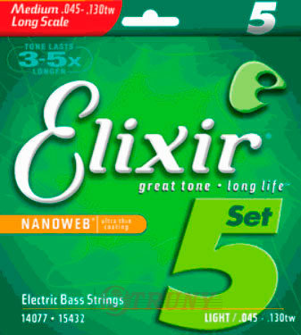 Elixir 14077+15432 Nanoweb Coated Nickel Plated Steel Medium Bass Custom 5 Strings 45/130TW