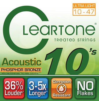 Cleartone 7410 Coated Phosphor Bronze Acoustic Guitar Strings Ultra Light 10/47