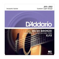 D'Addario EJ13 80/20 Bronze Custom Light Acoustic Guitar Strings 11/52