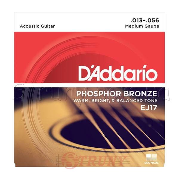 D'Addario EJ17 Phosphor Bronze Medium Acoustic Guitar Strings 13/56