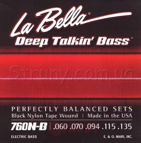 La Bella 760N-B Black Nylon Tape Wound Bass Strings 60/135