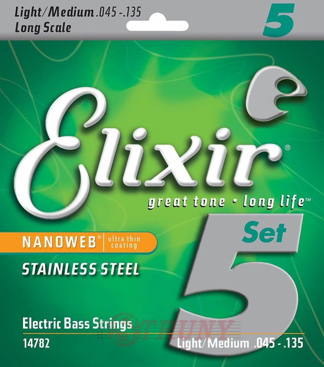 Elixir 14782 Nanoweb Coated Stainless Steel Light Medium Long Scale 5-Strings 45-135
