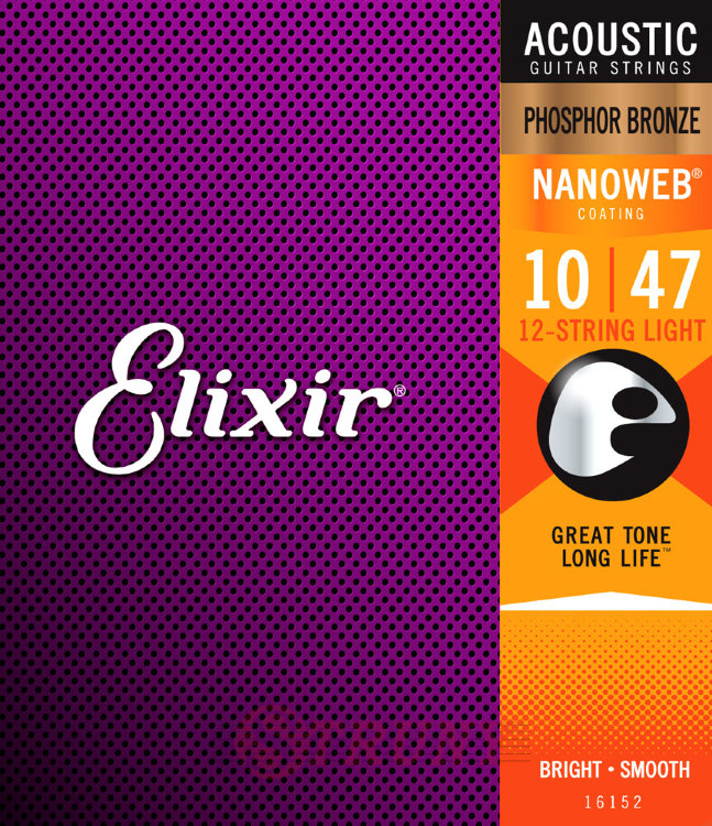 Elixir 16152 Nanoweb Phosphor Bronze Acoustic 12-String Light 10/47