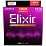Elixir 16544 Nanoweb Phosphor Bronze Acoustic Custom Light 3 Pack 11/52
