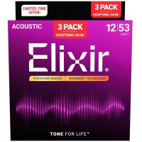Elixir 16569 Nanoweb Phosphor Bronze Acoustic Light 3 Pack 12/53