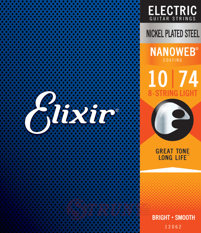 Elixir 12062 Nanoweb Nickel Plated Steel 8-String Light 10/74