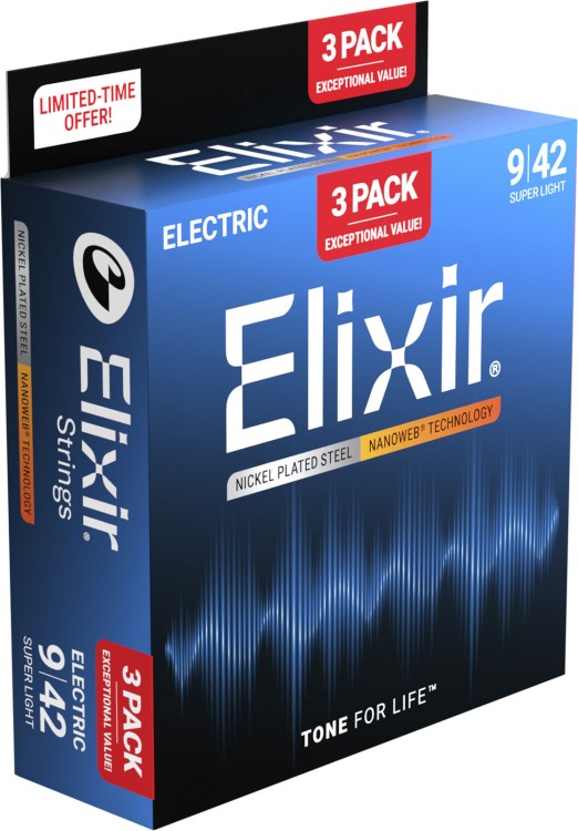 Elixir 16540 Nanoweb Coating Nickel Plated Steels Super Light 3 Pack 9/42