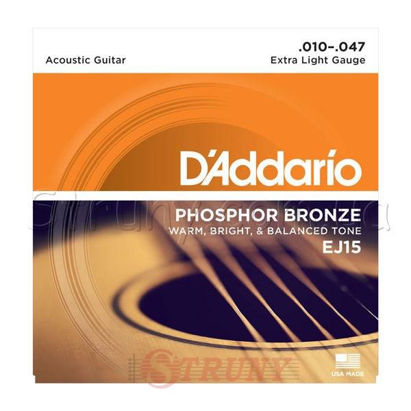 D'Addario EJ15 Phosphor Bronze Extra Light Acoustic Guitar Strings 10/47