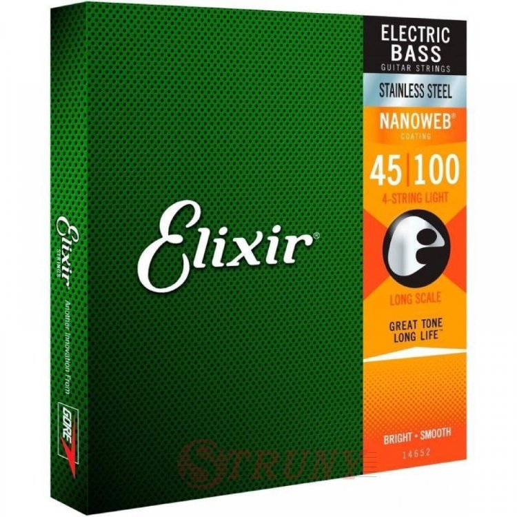 Elixir 14652 Nanoweb Coated Stainless Steel Light 4-Strings 45/100