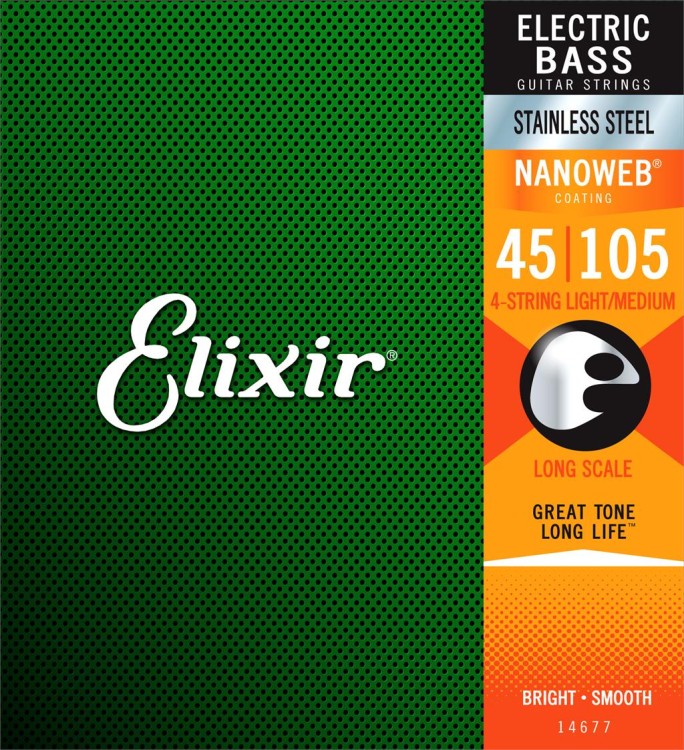 Elixir 14677 Nanoweb Coated Stainless Steel Medium 4-Strings 45/105