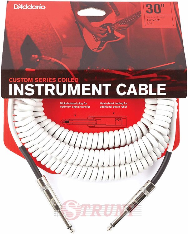 Planet Waves PW-CDG-30WH Coiled Instrument Cable - White Інструментальний кабель
