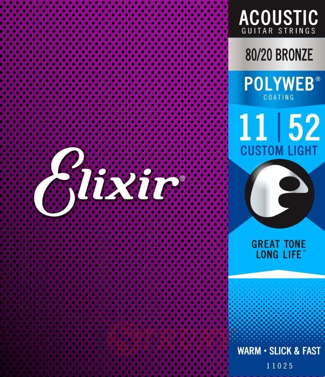 Elixir 11025 Polyweb 80/20 Bronze Acoustic Custom Light 11/52 (AC PW CL)