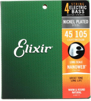 Elixir 14077 Nanoweb Coated Nickel Plated Steel Medium 4-Strings 45/105