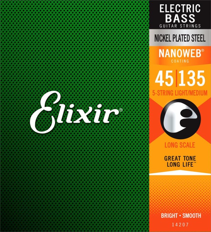Elixir 14207 Nanoweb Coated Nickel Plated Steel Light-Medium Long Scale 5-Strings 45/135 Elixir 14207 Nanoweb Coated Nickel Plated Steel Light-Medium Long Scale 5-Strings 45/135