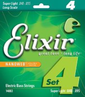 Elixir 14002 Nanoweb Coated Nickel Plated Steel Super Light Long Scale 4-Strings 40/95