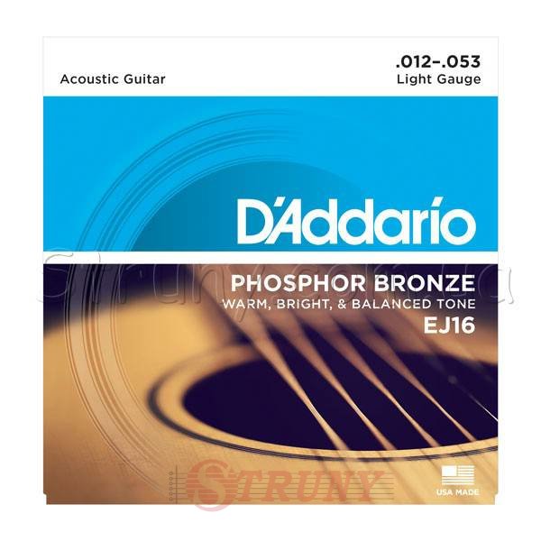 D'Addario EJ16 Phosphor Bronze Light Acoustic Guitar Strings 12/53