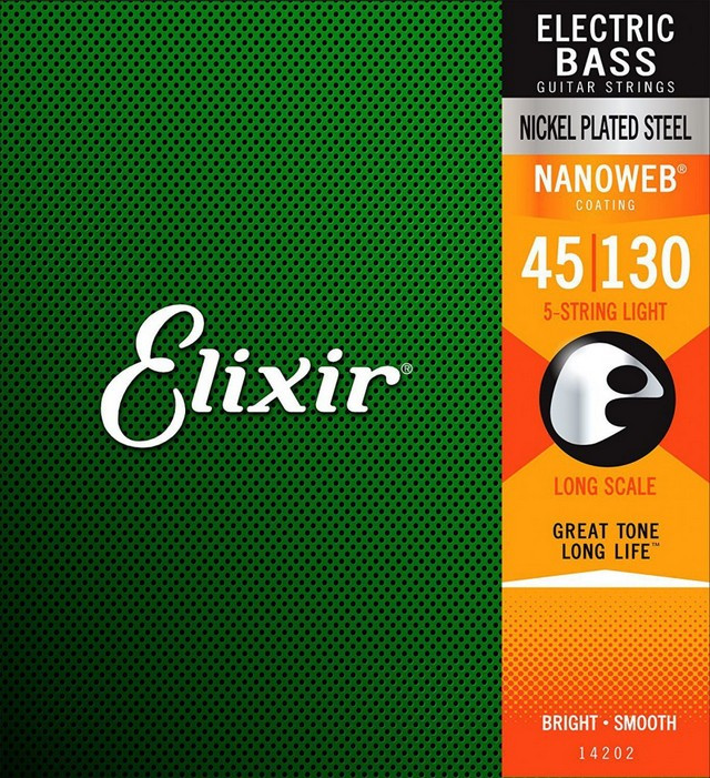 Elixir 14202 Nanoweb Coated Nickel Plated Steel Light Long Scale 5-Strings 45/130