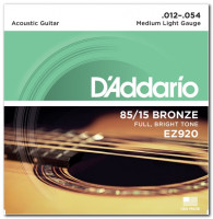 D'Addario EZ920 85/15 Bronze Medium Light Acoustic Guitar Strings 12/54